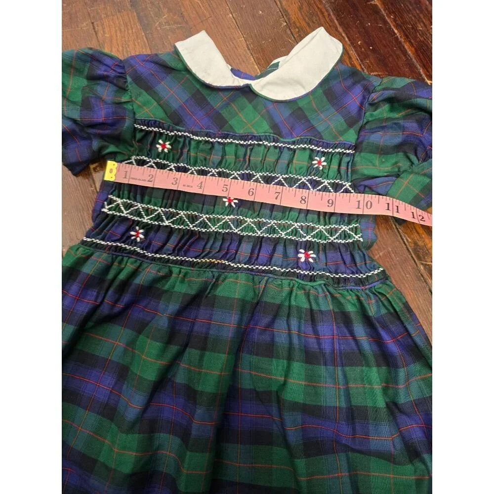 Vintage Girls Blue Green Plaid Dress